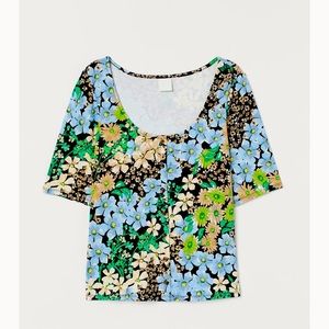 Floral top plunging neckline